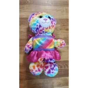 Build A Bear Rainbow Teddy Bear Hearts Bead Eyes BAB Plush Stuffed Animal 10"